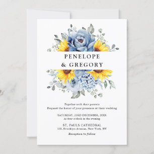 Sonnenblume Dusty Blue Schiefer Pfingstrose Floral Einladung