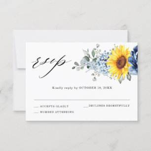 Sonnenblume Dusty Blue Schiefer Pfingstrose Floral RSVP Karte