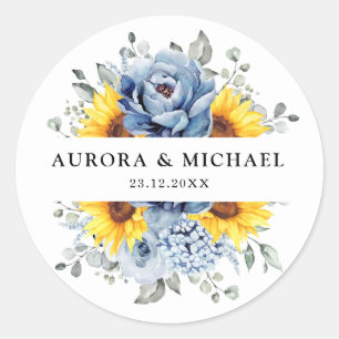Sonnenblume Dusty Blue Schiefer Pfingstrose Floral Runder Aufkleber