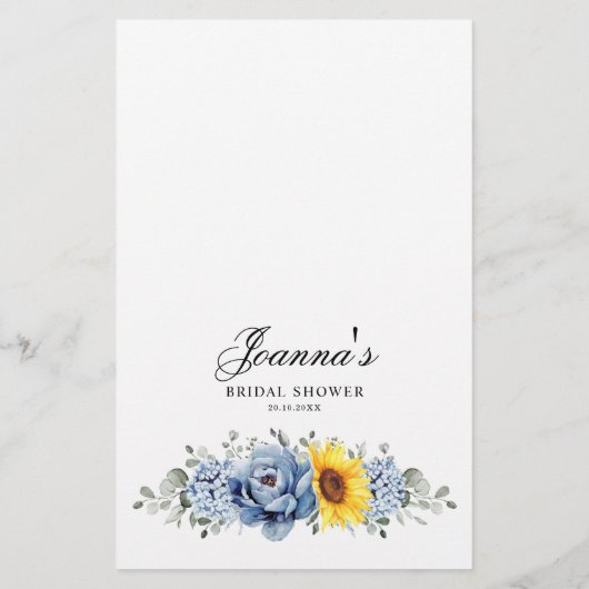 Sonnenblume Dusty Blue Slate Brautparty Game (Rückseite)