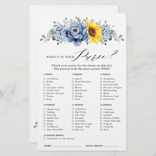 Sonnenblume Dusty Blue Slate Brautparty Game (Vorne/Hinten)