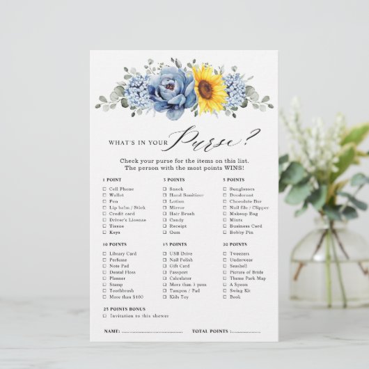 Sonnenblume Dusty Blue Slate Brautparty Game (Stehend Vorderseite)