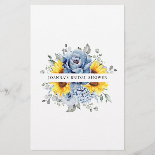 Sonnenblume Dusty Blue Slate Brautparty Game (Rückseite)