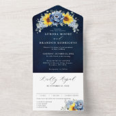 Sonnenblume Dusty Blue Slate Peony Floral Wedding All In One Einladung (Innen Boden)