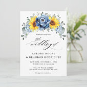 Sonnenblume Dusty Blue Slate Peony Floral Wedding Einladung (Stehend Vorderseite)