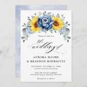 Sonnenblume Dusty Blue Slate Peony Floral Wedding Einladung (Vorne/Hinten)