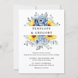 Sonnenblume Dusty Blue Slate Peony Floral Wedding Einladung