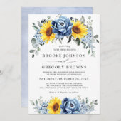Sonnenblume Dusty Blue Slate Peony Floral Wedding Einladung (Vorne/Hinten)