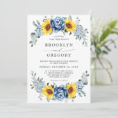 Sonnenblume Dusty Blue Slate Peony Floral Wedding Einladung (Stehend Vorderseite)