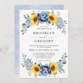 Sonnenblume Dusty Blue Slate Peony Floral Wedding Einladung (Vorne/Hinten)