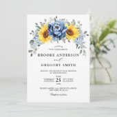 Sonnenblume Dusty Blue Slate Peony Floral Wedding Einladung (Stehend Vorderseite)