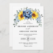 Sonnenblume Dusty Blue Slate Peony Floral Wedding Einladung (Vorne/Hinten)