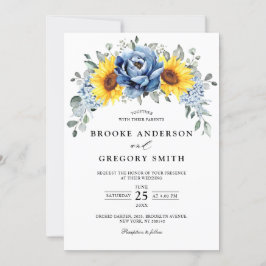 Sonnenblume Dusty Blue Slate Peony Floral Wedding Einladung
