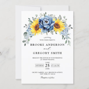 Sonnenblume Dusty Blue Slate Peony Floral Wedding Einladung