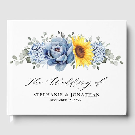 Sonnenblume Dusty Blue Slate Peony Floral Wedding Gästebuch (Vorderseite)