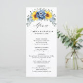 Sonnenblume Dusty Blue Slate Peony Floral Wedding Menükarte (Stehend Vorderseite)
