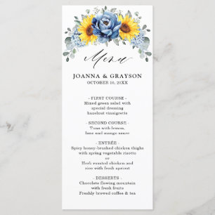 Sonnenblume Dusty Blue Slate Peony Floral Wedding Menükarte