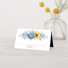 Sonnenblume Dusty Blue Slate Peony Floral Wedding Platzkarte