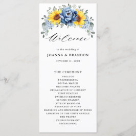 Sonnenblume Dusty Blue Slate Peony Floral Wedding Programm