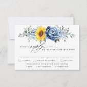 Sonnenblume Dusty Blue Slate Peony Floral Wedding RSVP Karte (Vorderseite)