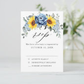 Sonnenblume Dusty Blue Slate Peony Floral Wedding RSVP Karte (Stehend Vorderseite)
