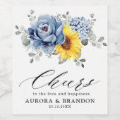Sonnenblume Dusty Blue Slate Peony Floral Wedding Weinetikett (Einzelnes Label)