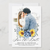 Sonnenblume Dusty Blue Slate Peony Foto Save The Date (Vorderseite)