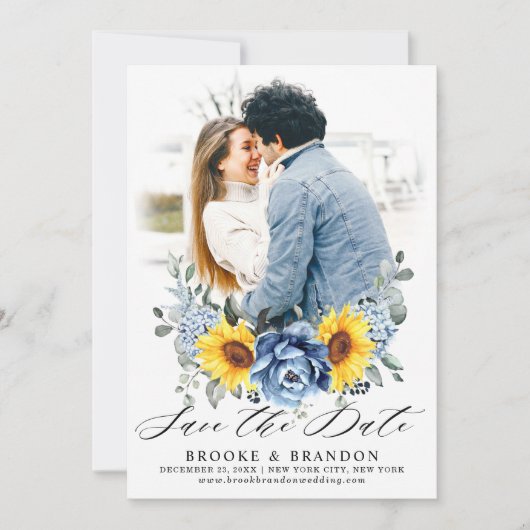 Sonnenblume Dusty Blue Slate Peony Foto Save The Date (Vorderseite)