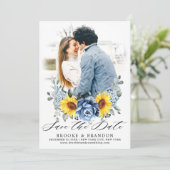 Sonnenblume Dusty Blue Slate Peony Foto Save The Date (Stehend Vorderseite)