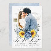 Sonnenblume Dusty Blue Slate Peony Foto Save The Date (Vorne/Hinten)