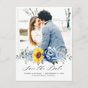 Sonnenblume Dusty Blue Slate Peony Save the Date Postkarte