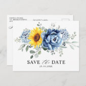 Sonnenblume Dusty Blue Slate Peony Save the Date Postkarte (Vorne/Hinten)