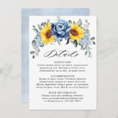 Sonnenblume Dusty Blue Slate Peony Wedding Details Begleitkarte (Vorne/Hinten)