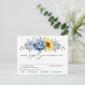 Sonnenblume Dusty Blue Slate Peony Wedding RSVP Postkarte (Stehend Vorderseite)