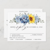 Sonnenblume Dusty Blue Slate Peony Wedding RSVP Postkarte (Vorne/Hinten)