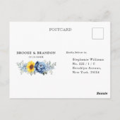 Sonnenblume Dusty Blue Slate Peony Wedding RSVP Postkarte (Rückseite)
