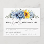 Sonnenblume Dusty Blue Slate Peony Wedding RSVP Postkarte (Vorderseite)