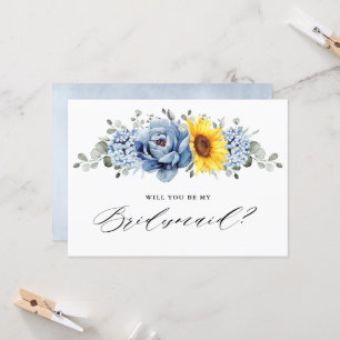 Sonnenblume Dusty Blue tWirst du meine Brautjungfe Einladung