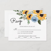 Sonnenblume Dusty Blue Wedding mit Mahlzeit RSVP Karte (Vorne/Hinten)