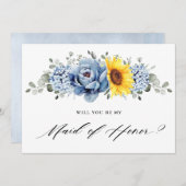 Sonnenblume Dusty Blue Werden Sie meine Trauzeugin Einladung (Vorne/Hinten)
