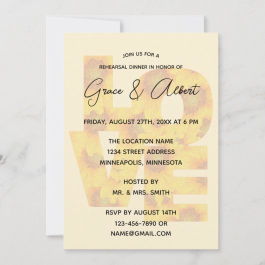 Sonnenblume Einfach Elegante LIEBE Probe Abendesse Einladung (Vorderseite)