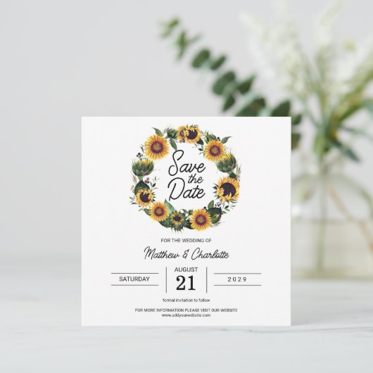 Sonnenblume Einfache Moderne Hochzeit Save The Date (Stehend Vorderseite)