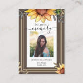 Sonnenblume Einfaches Foto Beerdigung Keepake Visitenkarte (Vorderseite)