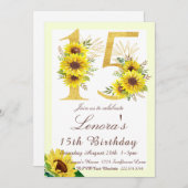 Sonnenblume Einladung zum Geburtstag, 15. Geburtst (Vorne/Hinten)