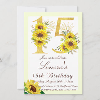 Sonnenblume Einladung zum Geburtstag, 15. Geburtst