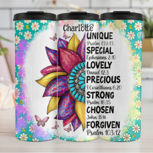 Sonnenblume: Einzigartig, geliebt, biblisch bestät Thermosbecher