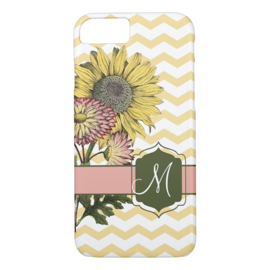 Sonnenblume Elegance mit Monogram | Rosa und Gelb Case-Mate iPhone Hülle (Rückseite)