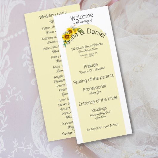 Sonnenblume elegante Bogen-Hochzeitsprogramm Flach