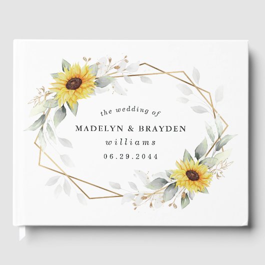 Sonnenblume Elegante Rustic Geometric Gold Hochzei Gästebuch (Vorderseite)