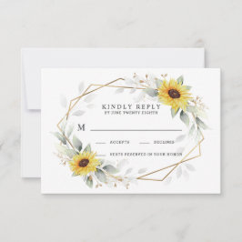 Sonnenblume Elegante Rustic Geometric Gold Hochzei RSVP Karte